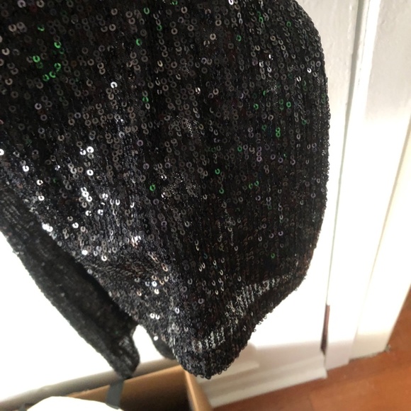 Forever 21 size exsmall black sequinned pants, wide bell bottoms, elastic waist - Picture 2 of 8